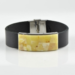 Amber bracelet for men natural leather